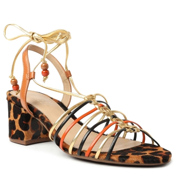 {41} Arezzo Multineutra Animal Fun Block Heel Lace Up Sandal - Picture 1 of 11